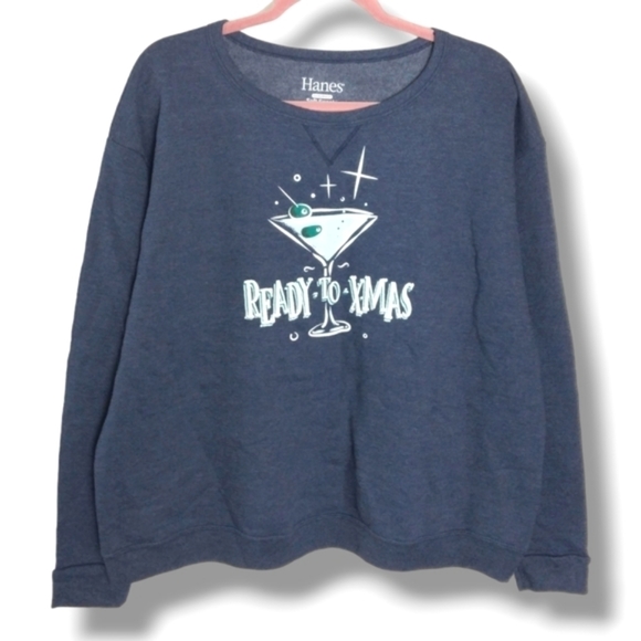 NEW FLEECE LINED " READY TO X-MAS SWEATSHIRT" BY HANES - Picture 1 of 5